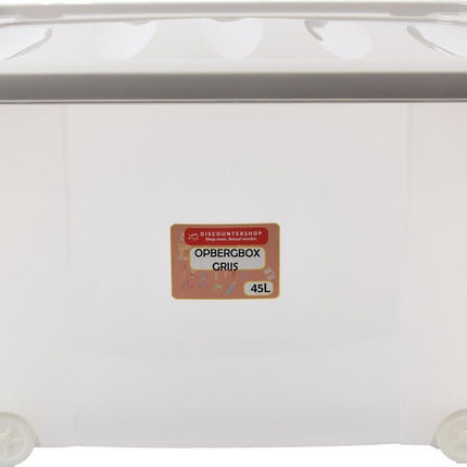Rollerbox - opbergbox - 45L - 1 stuks - Wieltjes - Transparant/Grijs
