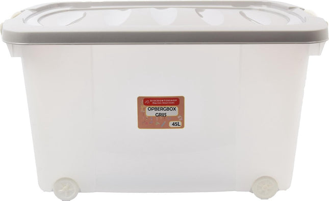 Rollerbox - opbergbox - 45L - 1 stuks - Wieltjes - Transparant/Grijs
