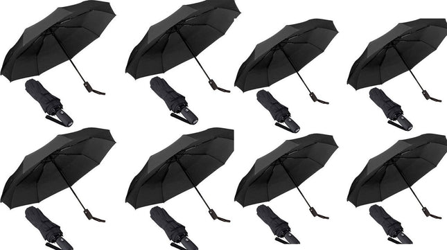 8x Automatische Stormparaplu - Paraplu – Automatisch, Opvouwbaar & Windproof tot 70 - 80 km p/u - Ø 95 cm - 7 panelen - Dubbele Laag - Zwart