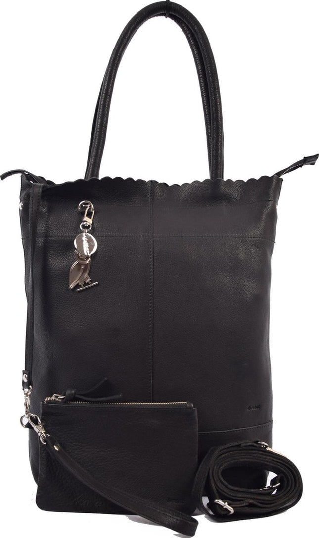 Shopper met sleutelhanger en natuurlijk inclusief portemonnee, Leren Shopper Haifa 4east zwart