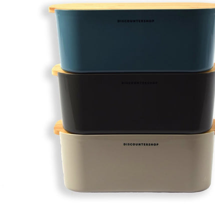 Set van 3 Prachtige broodtrommels - Broodtrommel met bamboedeksel -Blauw/Grijs/Beige| brooddoos - vershouddoos