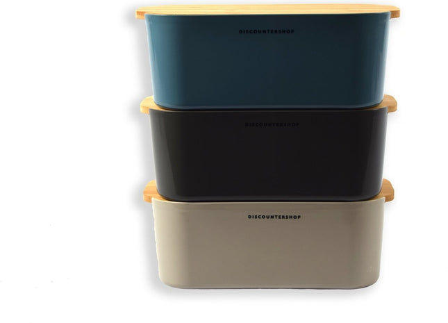 Set van 3 Prachtige broodtrommels - Broodtrommel met bamboedeksel -Blauw/Grijs/Beige| brooddoos - vershouddoos