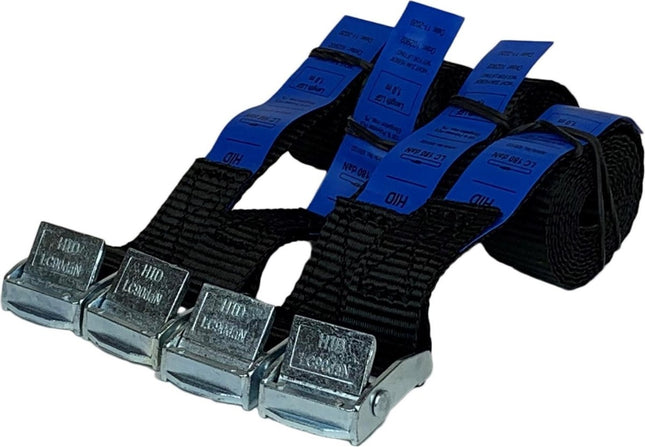 Set van 4 sjorbanden met klemgesp, 1 m, 20 mm, zwart band