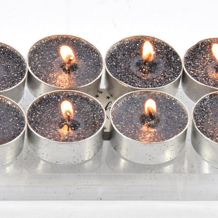 Glitter Waxinelichtjes 8 Uur – Theelichtjes Set 8 stuks – Goud, Zilver & Noir – Lange Brandduur – Tafeldecoratie