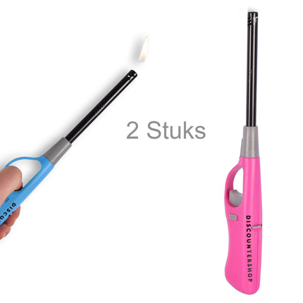 Gasaansteker -Aanstekers 26 cm – Kinderslot – Verstelbare vlam-Gasaansteker voor Kaarsen, BBQ en Keuken –Blauw&Roze