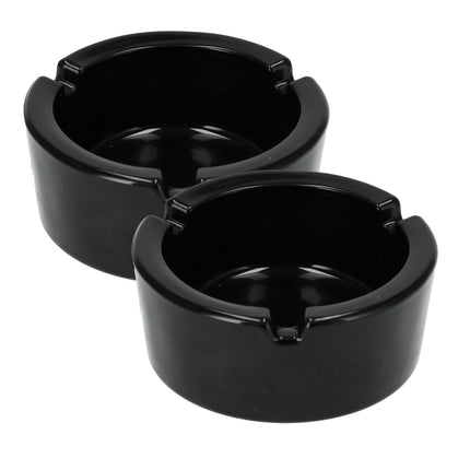 2x Stijlvolle Aardewerk Asbak 8.5cm x 3.5cm - Sigarettenasbak - Zwart - Asbak glas - Perfect Rookaccessoire