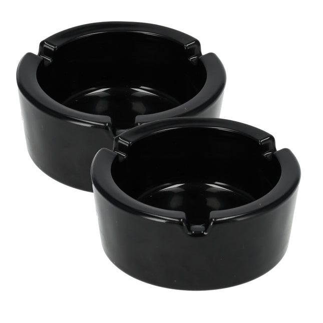 2x Stijlvolle Aardewerk Asbak 8.5cm x 3.5cm - Sigarettenasbak - Zwart - Asbak glas - Perfect Rookaccessoire