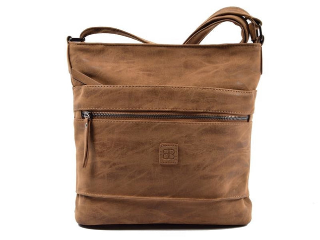 Bicky Bernard Omhang Schoudertas Ritsvakjes Trendy Tas - Camel  - Cognac 