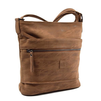 Bicky Bernard Omhang Schoudertas Ritsvakjes Trendy Tas - Camel  - Cognac 