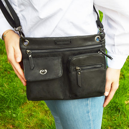 Stijlvolle Zwarte Schoudertas Dames - Bicky Bernard - Compact en Praktisch - Polyester - 5 Vakken - Crossbody Tas
