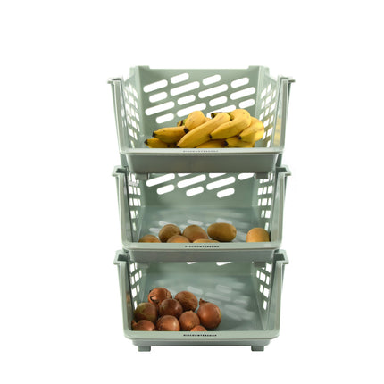  3x Groentemand | Mint Groen | opbergmand voor groente en fruit | Mandenrek | Keukenrek | Rek met Manden | Opbergrek | Aanrecht Organiseer | Aardappelbak – Fruitrek