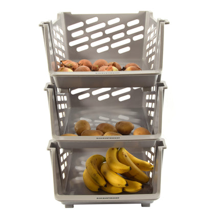 3x Groentemand | Beige | opbergmand voor groente en fruit | Mandenrek | Keukenrek | Rek met Manden  | Opbergrek | Aanrecht Organiseer | Aardappelbak – Fruitrek