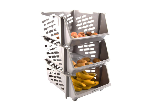 3x Groentemand | Beige | opbergmand voor groente en fruit | Mandenrek | Keukenrek | Rek met Manden  | Opbergrek | Aanrecht Organiseer | Aardappelbak – Fruitrek