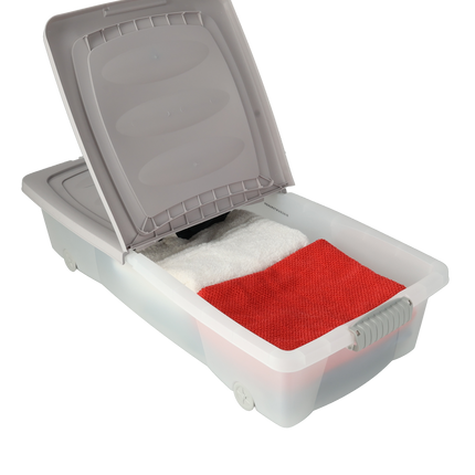 Opbergbox met Deksel en Wieltjes grijs - 79x39x17 cm - Transparant -Box