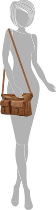 Bicky Bernard Dames Schoudertas Camel - Crossbody Tas met Dubbele Ritssluiting - Ruim Hoofdvak & Voorvakken - Verstelbare Schouderriem