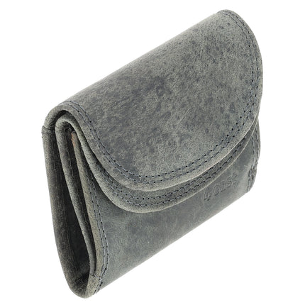 Dubbele Overslag Kleine Leren Portemonnee | Unisex RFID Bescherming | Handige Portefeuille Heren & Dames | Met 2 Overslagkleppen | 2 Pasjeshouder, Bil & Muntvak | 9x7x2cm - Grijs
