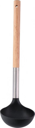 Keukengerei set van 6 stuks - Set Keukengerei -bakspatel 34 cm hout rvs - opscheplepel 34 cm hout zwart - schuimspaan 34 cm hout staal - schuimspaan 34 cm hout rvs - schuimspaan 34 cm hout rvs- schuimspaan 34 cm hout rvs