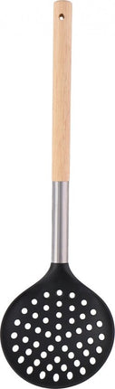 Keukengerei set van 6 stuks - Set Keukengerei -bakspatel 34 cm hout rvs - opscheplepel 34 cm hout zwart - schuimspaan 34 cm hout staal - schuimspaan 34 cm hout rvs - schuimspaan 34 cm hout rvs- schuimspaan 34 cm hout rvs