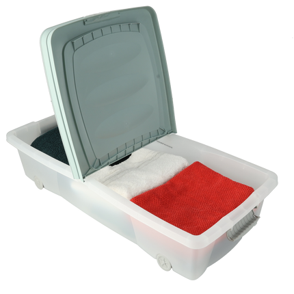 Onderbedbox Opbergbox 32L – Mintgroene Deksel met Wielen – Set van 2 - Transparante Opbergbox Onder Bed