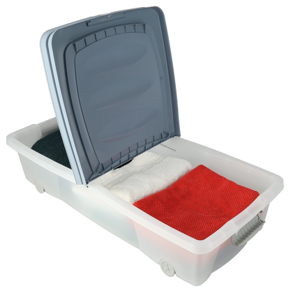 Opbergbox met Deksel 52L - Blauw - Met Wieltjes en Druksluiting - Ideaal voor Opslag in Huis of Kantoor