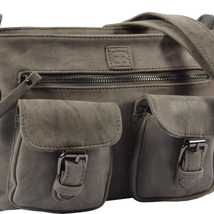 Bicky Bernard Dames schoudertas - Omhang Schoudertas Ritsvakjes Trendy Tas - Grijs