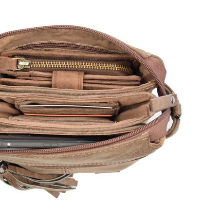 Tas - tasssen - bags - Bag- Bicky Bernard- Harmonica 3-Vaks tasje - schoudertasje - crossbody tasje - Donkerbruin