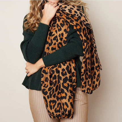 Lange warme winter luipaard panter leopard print dames sjaal bruin 90 x 180 cm - sjaal is perfect voor de lente / herfst