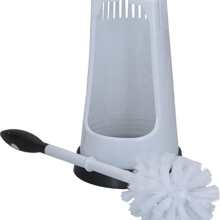 Plastic Witte Toiletborstelhouder met Grijze Onderkant – 40x15cm | Borstel Houder met WC Borstel | Toilet Borstel in Ronde Houder