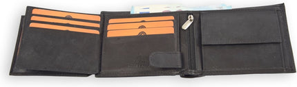 Portemonnee heren - portemonnee dames - betaalbare Portefeuille van echt Leer -duurzaam ruim en veilig | Anti Skim | 10 pasjes -zwart -liggend model billfold Unisex - Heren portemonnee