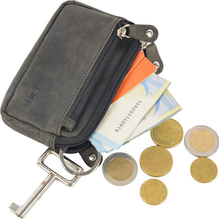 Auto sleutel portemonnee leer – RFID sleuteletui heren & dames – compacte sleutel organizer en kleine portemonnee met rits