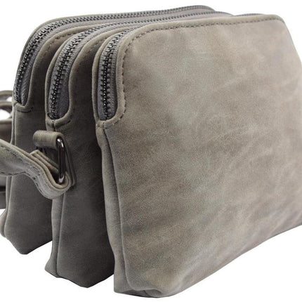Bicky Bernard Schoudertas Grijs met 3 ritsen - tas - tassen - schoudertas dames - handtas - grijs schoudertas - schoudertas meiden - 