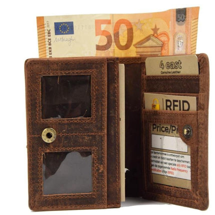  Kleine portemonnee van buffelleer, met kleine geld- zeer compact - RFID - vakantie portemonnee - Mini portemonnee. bruin