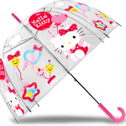 Kinder paraplu Hello Kitty transparant 48 cm - Hello Kitty paraplus voor kinderen - Transparant