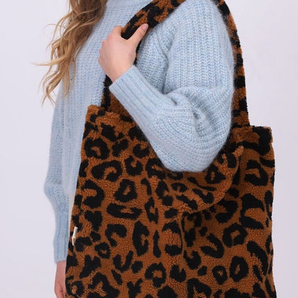 Shopper panterprint teddy borg tas Dames Schoudertas -Mommy Tote Bag- Handtas - Canvas - Katoenen Tas - Tote - Mom-Bag shopper teddy leopard - Trendy zeer grote teddy bear shopper- Boodschappentas - 1