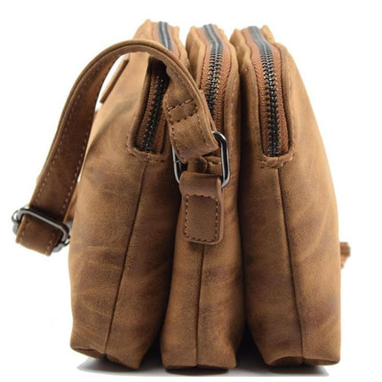 Bicky Bernard Schoudertas cognac - camel met 3 ritsen - tas - tassen - schoudertas dames - handtas - cognac-camel schoudertas - schoudertas meiden - 