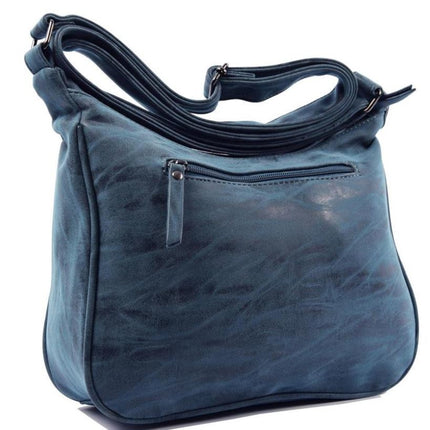 Dames Handtas Met Schoudertas Ritsvakjes - Donkerblauw Imitatieleer - 24X30X10 Cm - 547 g 