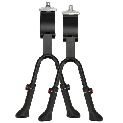 Dubbele Fietsstandaard Verstelbaar 24-28 Inch – Universele Tweepoot Fietsstandaard Racefiets & Mountainbike – Met M9 x 30 mm Bevestigingsbout – Zwart RVS – Goedkope Fietsaccessoire