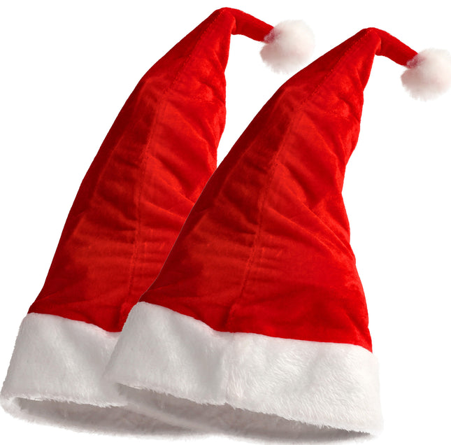 Set van 2 Luxe Kerstmutsen Volwassenen - Velvet Kerstmuts met Pompom - Perfect Kerstcadeau - Hoofdomtrek 56-60 cm