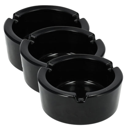 Glazen Asbak 8.5cm | Set van 3 | Ronde Asbak in Zwart | Goedkope Tafelaccessoires voor Rokers 