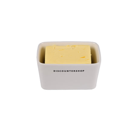 Botervloot met Bamboe Deksel | Incl. RVS Botermes | Wit & Beige | 14 cm x 9.5 cm x 8.5 cm | Ideaal voor Huishouden en Camping | Stijvolle Vershoudbakje | Opslagdoos voor Boter