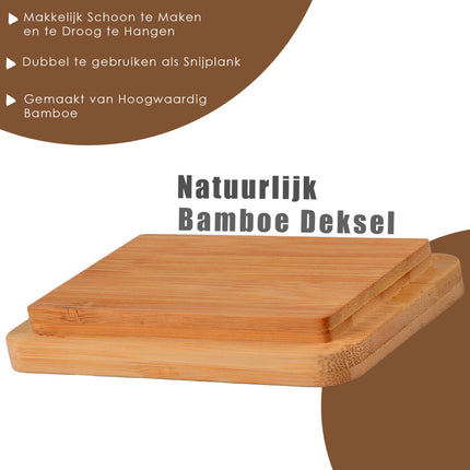 Keramische Botervloot Set met Bamboe Deksel & Mes – Duurzame Botervloot 2 Stuks voor Boter en Smeersels – Stijlvol Keukenaccessoire - Vaatwasmachinebestendig Botermes -14cm (Mes 13cm) x 9.5cm x 8.5cm