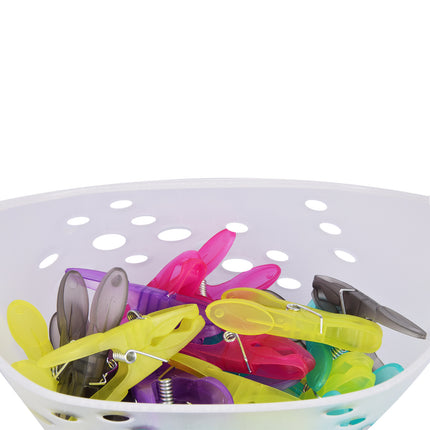 Kleurrijke Wasknijpers Set met Houder - Multicolor - Kunststof - 13.5cm x 13.5cm x 22cm