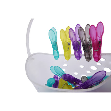 Kleurrijke Wasknijpers Set met Houder - Multicolor - Kunststof - 13.5cm x 13.5cm x 22cm