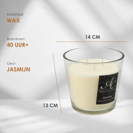 Geurkaars Jasmijn - Grote Mooie Kaarsen - 48 uur Branduren - Luxe Kaarsen in Glas voor Woonkamer