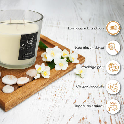 Geurkaars Jasmijn - Grote Mooie Kaarsen - 48 uur Branduren - Luxe Kaarsen in Glas voor Woonkamer