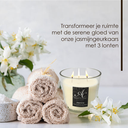 Geurkaars Jasmijn - Grote Mooie Kaarsen - 48 uur Branduren - Luxe Kaarsen in Glas voor Woonkamer