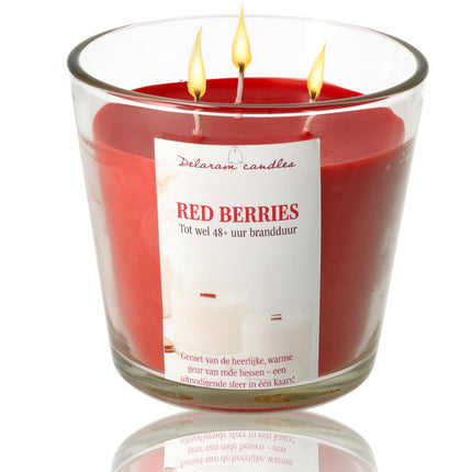 Grote Geurkaars Rood Berry - Goedkope Geurkaarsen Online voor Woonkamer & Eatkamer - 48 uur brandduur - Drie Lonten Dinerkaars
