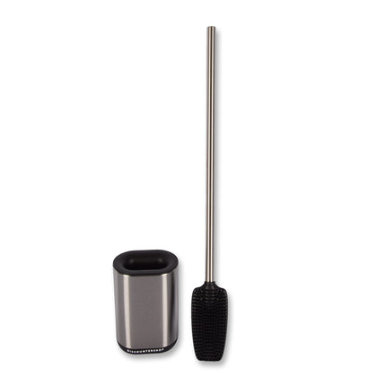 Luxe Zilveren Staande Toiletborstel met Houder - Modern Badkameraccessoire van Roestvrij Staal - 53cm x 7.50cm x 11.40cm