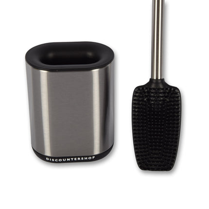 Luxe Zilveren Staande Toiletborstel met Houder - Modern Badkameraccessoire van Roestvrij Staal - 53cm x 7.50cm x 11.40cm
