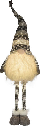 Gnome 90 cm Grijs |Met Led |Kerst Kabouter Puntmuts| Gevuld met pluche | kerstversiering| Kerstman/gnome man baard| pop